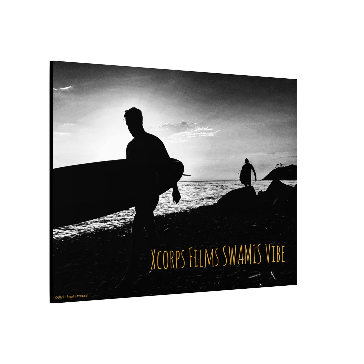 Swamis Vibe Encinitas California JSE Photograph #1029 Swamis Surfers Silhouettes Surfing Art Print, Black-and-White Canvas Wall Decor, Beach Vibe, Surf Culture Home Decoration, Gift for Surfers, Beach Lovers