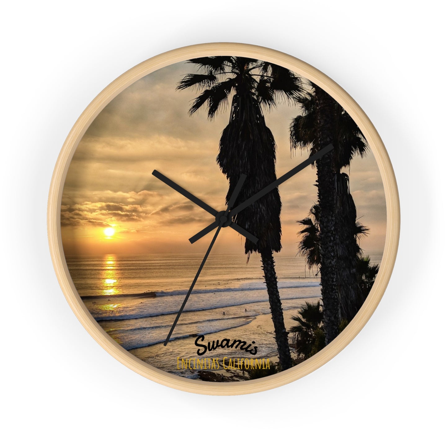 Swamis Vibe Encinitas California JSE Designs Swamis Surfing Sunset Wall Clock #2. Palm Trees Wall Clock, Coastal Decor, Home Wall Art, Beach Vibes, Unique Gift for Beach Lovers