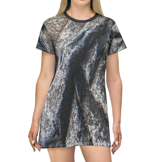 Swamis Vibe Stone T-Shirt Beach Dress #4. Shoreline Reflections Artistic Nature T-Shirt Dress | Casual Wear, Summer Dress, Unique Design, Outdoor Style, Gift for Nature Lovers