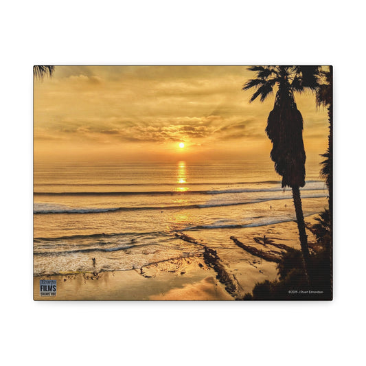 Swamis Vibe Encinitas California JSE Photograph #339 Swamis Sunset Gold Stretched Canvas Art, Sunset Beach Decor, Coastal Wall Art, Ocean Landscape Print, Tropical Home Decoration, Beach Lover Gift