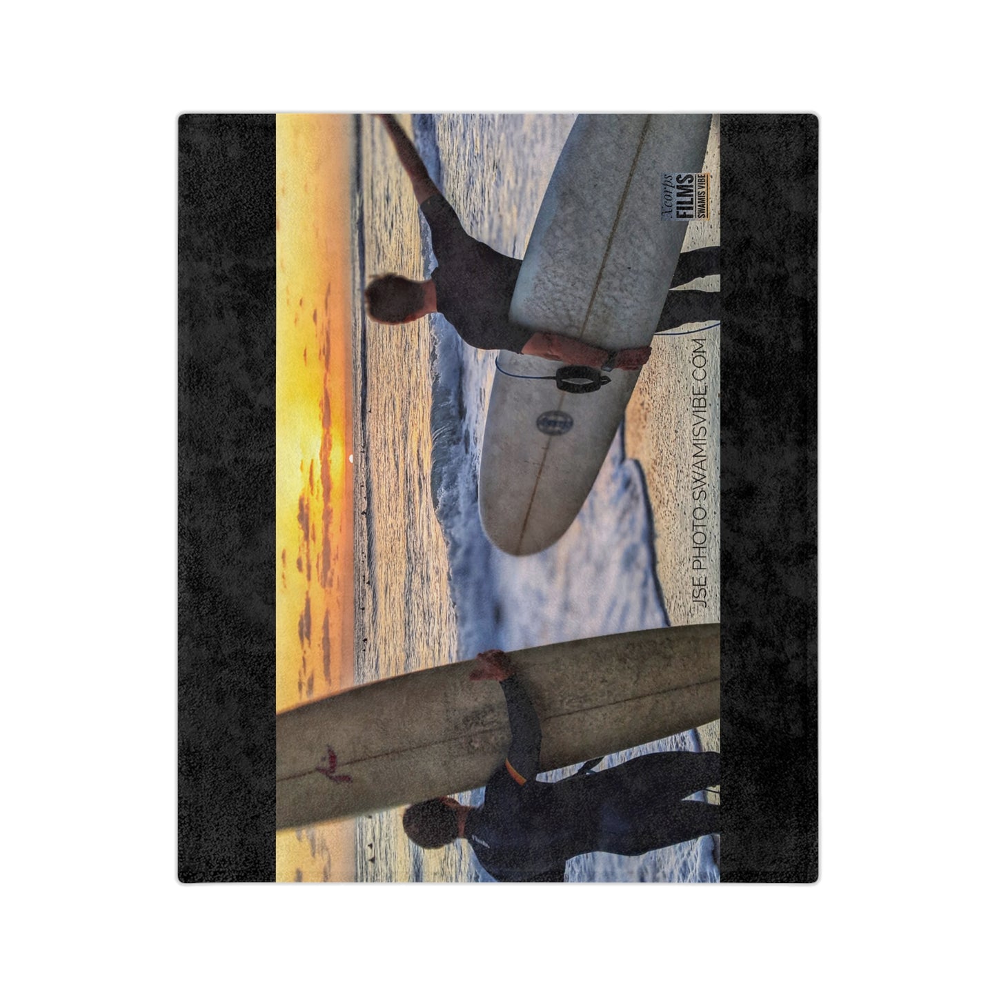 Swamis Vibe Encinitas California JSE Designs Surfer Sunset Blanket #1. Microfiber Blanket - Swamis Vibe Surfing Beach Design