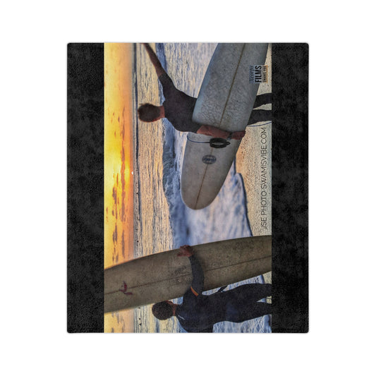 Swamis Vibe Encinitas California JSE Designs Surfer Sunset Blanket #1. Microfiber Blanket - Swamis Vibe Surfing Beach Design