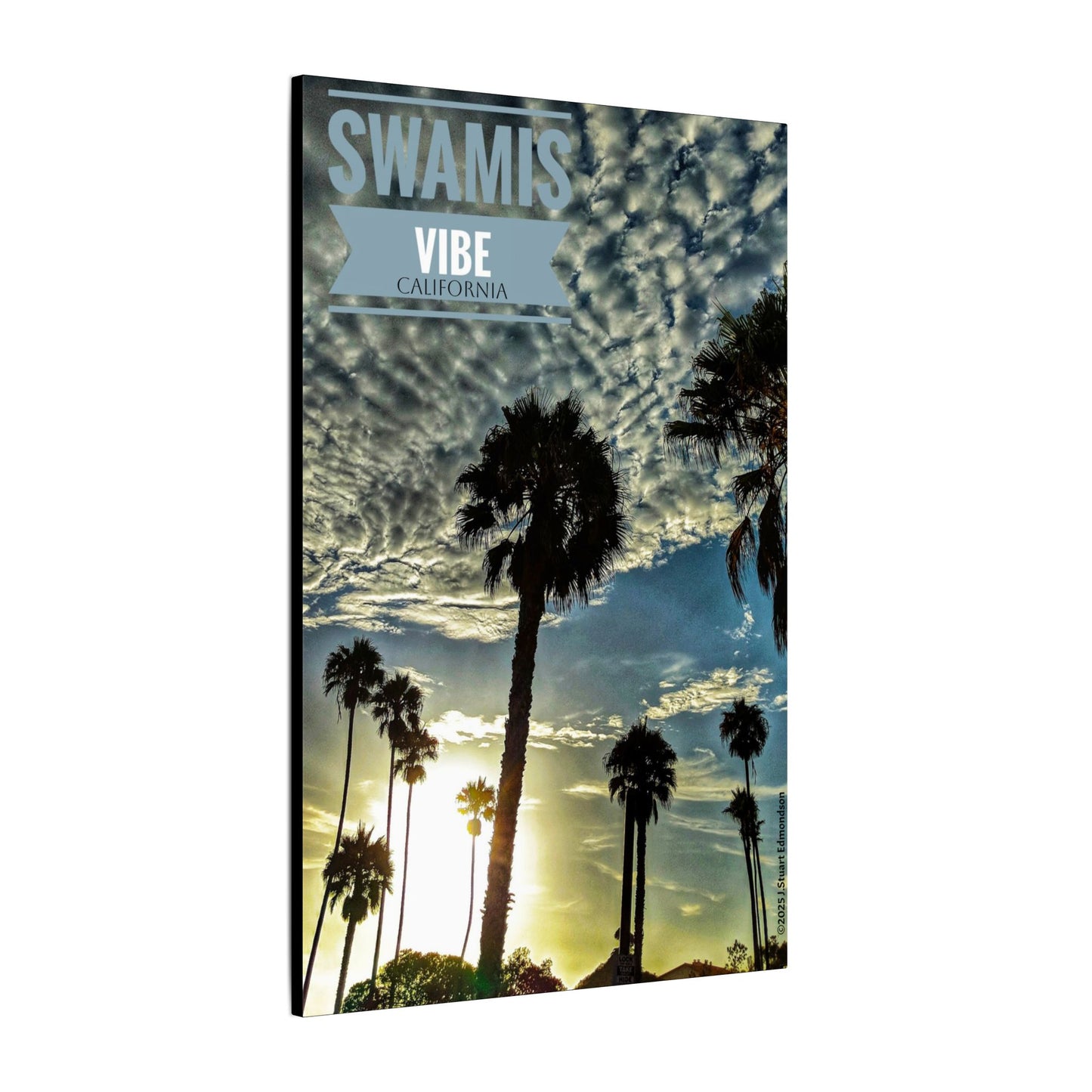 Swamis Vibe Encinitas California JSE Photograph #223 Sun Clouds Palms Sunset Palm Tree Canvas Art, Tropical Wall Decor for Home, Beach House Vibe, Gift for Nature Lovers, Summer Decoration
