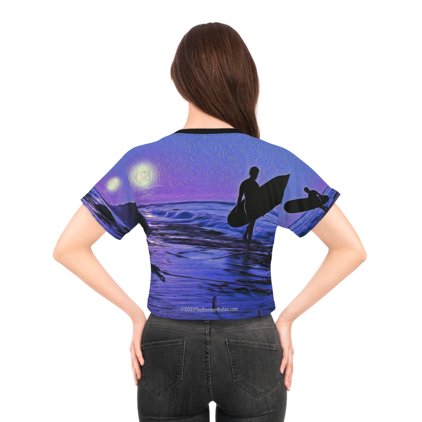 Swamis Vibe Purple Moon Surfer Crop T Shirt Surfer Vibes Crop Tee, Beachwear, Summer Top, Ocean Lover Shirt, Unique Gift for Surf Enthusiasts