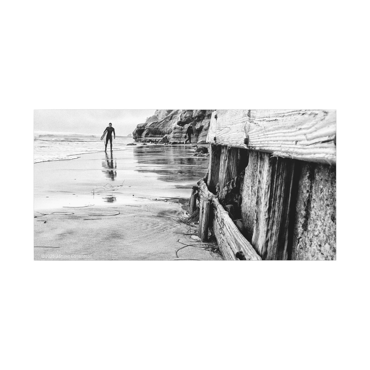 Swamis Vibe Encinitas California JSE Photograph #1221 Surfer on Swamis Beach BW Surfing Wall Art Print, Black and White Coastal Decor, Beach Lover Gift, Home Office Artwork, Surfer Canvas