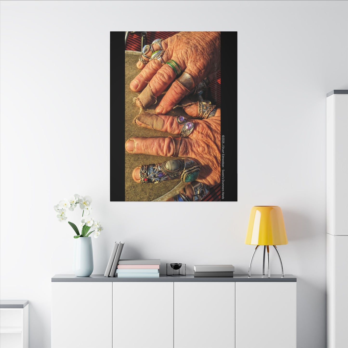 Swamis Vibe Encinitas California JSE Photograph #1253 Swamis Drummer Hands Artistic Canvas Wall Art, Bohemian Home Decor, Unique Gift for Art Lovers, Vibrant Pop Culture Design, Studio Display