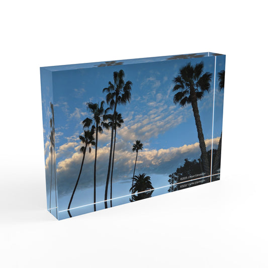 Swamis Vibe Surf and Sunsets Swamis Clouds  Palm Tree Photo Block – Coastal Decor, Nature Wall Art, Gift for Home, Beach Lovers, Photography Display