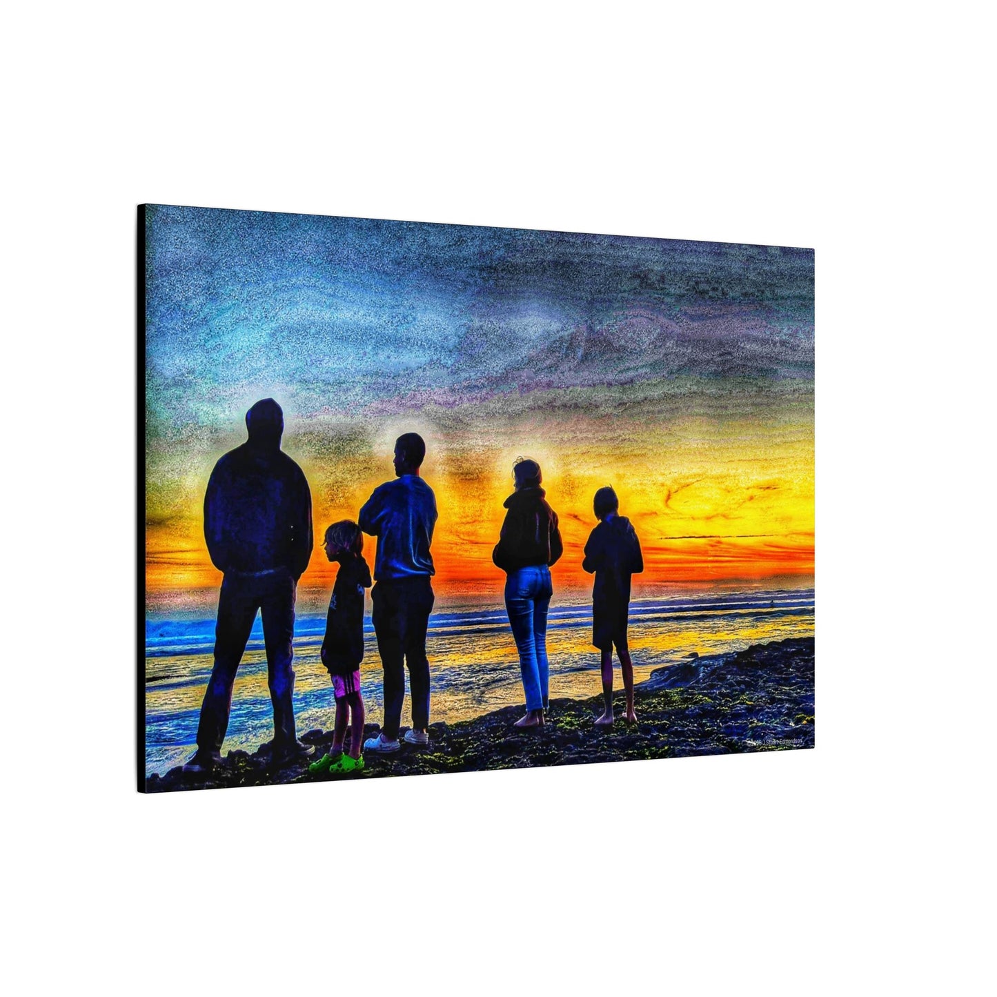 Swamis Vibe Encinitas California JSE Photograph #131 Swamis Low Tide Tourists Sunset Family Silhouette Canvas Wall Art, Stretched Canvas, Home Decor for Living Room, Gift for Parents, Family Portrait, Nature Art