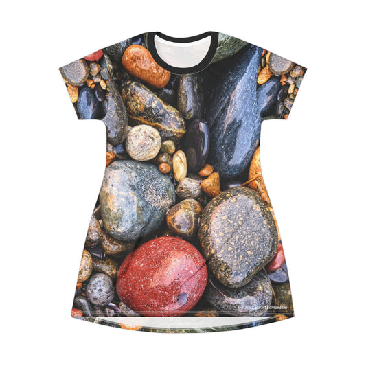 Swamis Vibe Stone T-Shirt Beach Dress #10. Swamis Ancient River Rocks Artistic Nature T-Shirt Dress. Geological T-Shirt Dress, Rock Pattern Dress, Nature Lovers Apparel, Boho Style Dress, Fashion