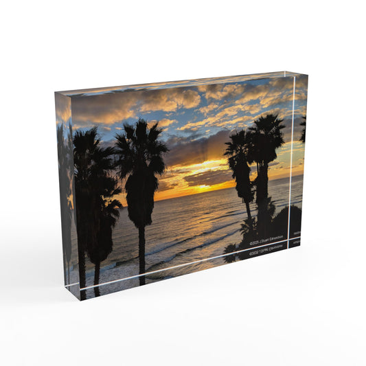 Swamis Vibe Surf and Sunsets Swamis Palm Tree Sunset #6. Sunset Beach Photo Block | Coastal Decor, Beach House Gift, Personalized Memory Block, Summer Vibes, Travel Keepsake