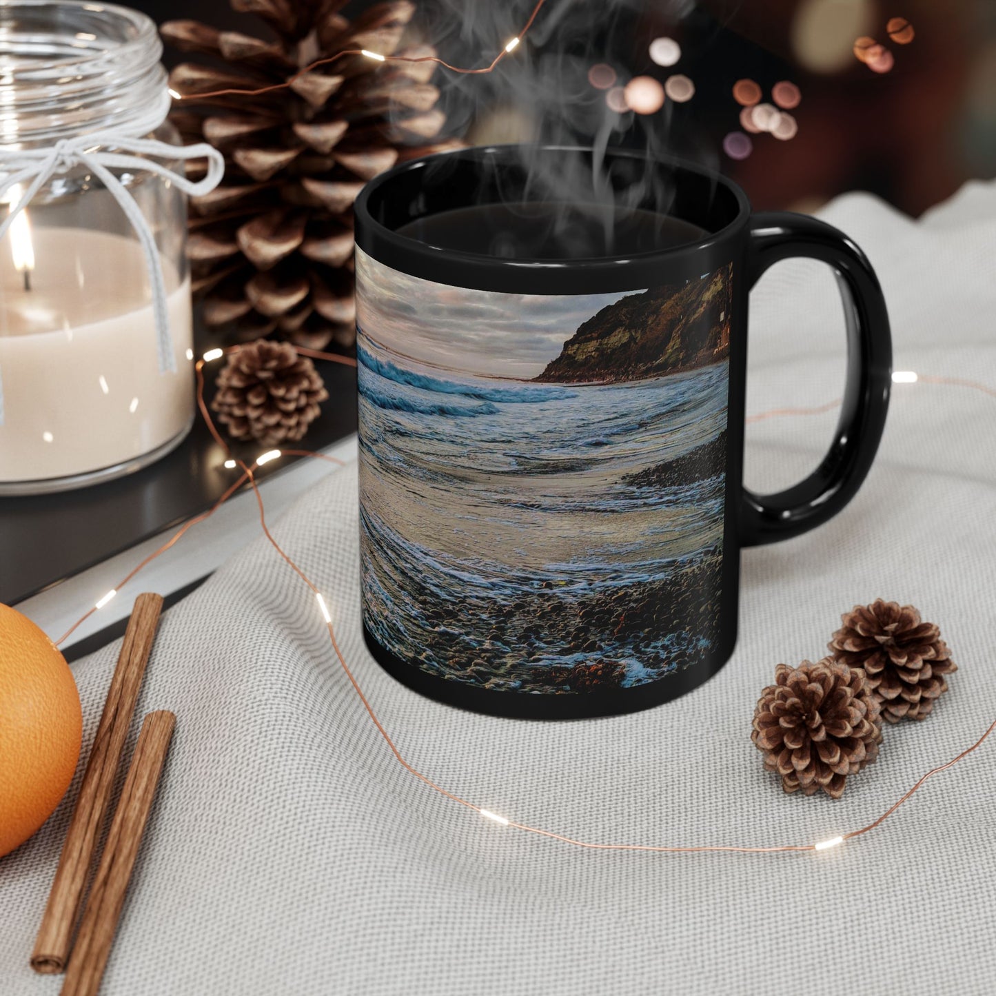 Swamis Vibe Encinitas California JSE Designs #4. Xcorps Films Swamis Vibe Ceramic Mug Serene Ocean Sunset Mug, Ideal for Beach Lovers, Great Gift for Birthdays, Holidays, Coffee & Tea Enthusiasts, Relaxing Vibes