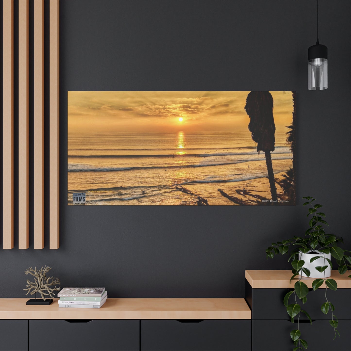 Swamis Vibe Encinitas California JSE Photograph #339 Swamis Sunset Gold Stretched Canvas Art, Sunset Beach Decor, Coastal Wall Art, Ocean Landscape Print, Tropical Home Decoration, Beach Lover Gift