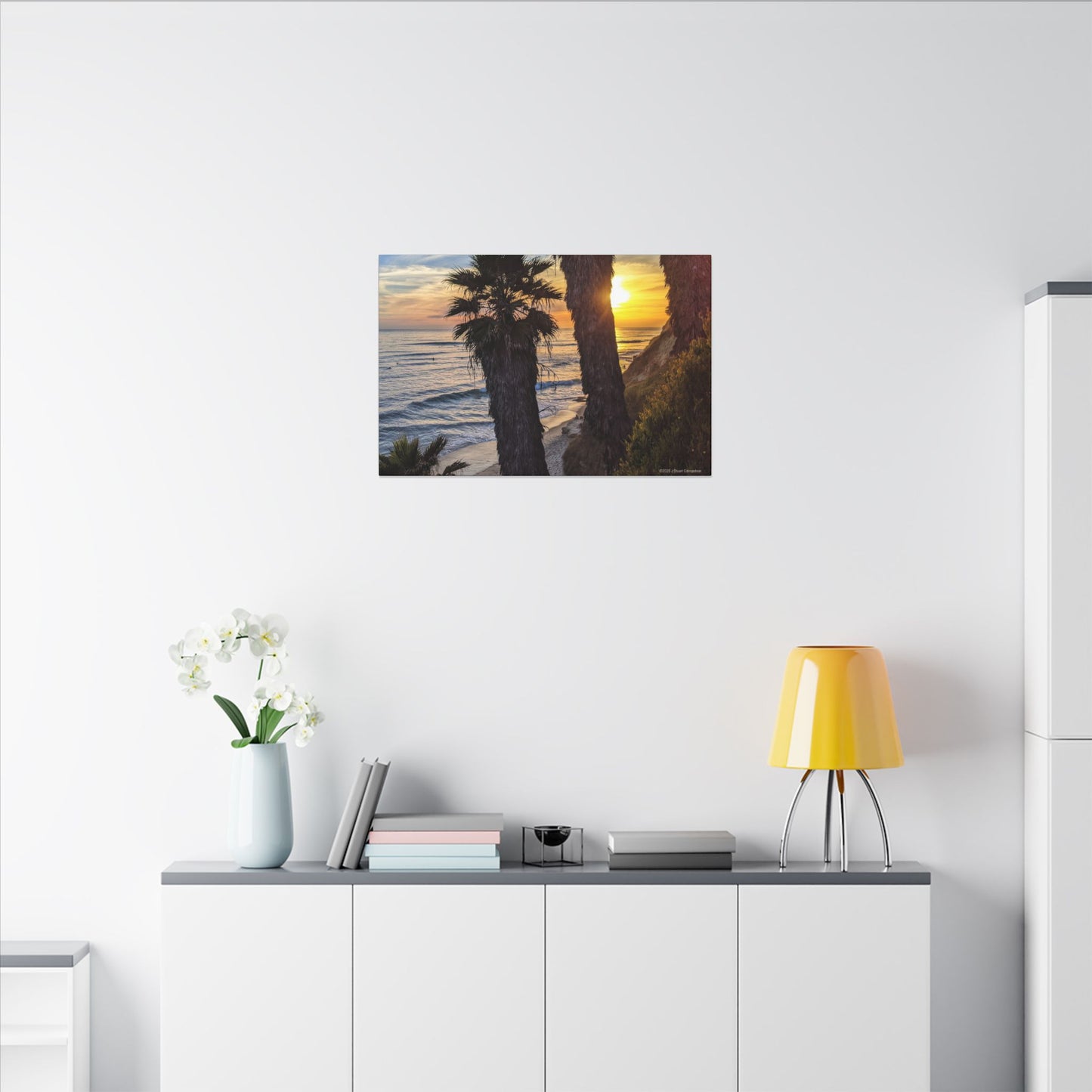 Swamis Vibe Encinitas California JSE Photograph #102 Swamis Sunset Palms and Waves Coastal Sunset Canvas Print, Wall Art, Beach Decor, Home Decor, Nature Wall Art, Tropical Print