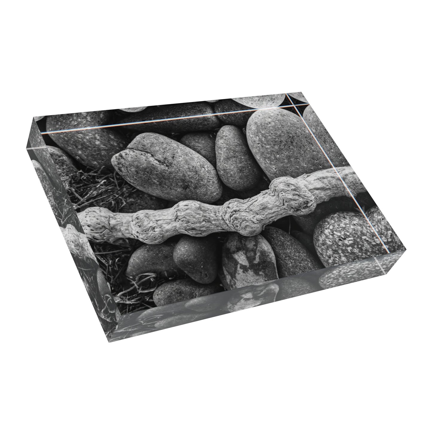 Swamis Reef Surf Beach Encinitas California - Rocks and Wood on the beach B/W Photo Block. Rustic Photo Block Display, Nature Wall Art, Home Decor, Gift for Nature Lovers