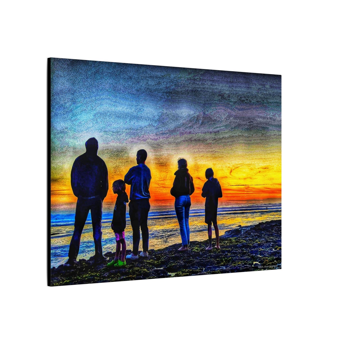 Swamis Vibe Encinitas California JSE Photograph #131 Swamis Low Tide Tourists Sunset Family Silhouette Canvas Wall Art, Stretched Canvas, Home Decor for Living Room, Gift for Parents, Family Portrait, Nature Art
