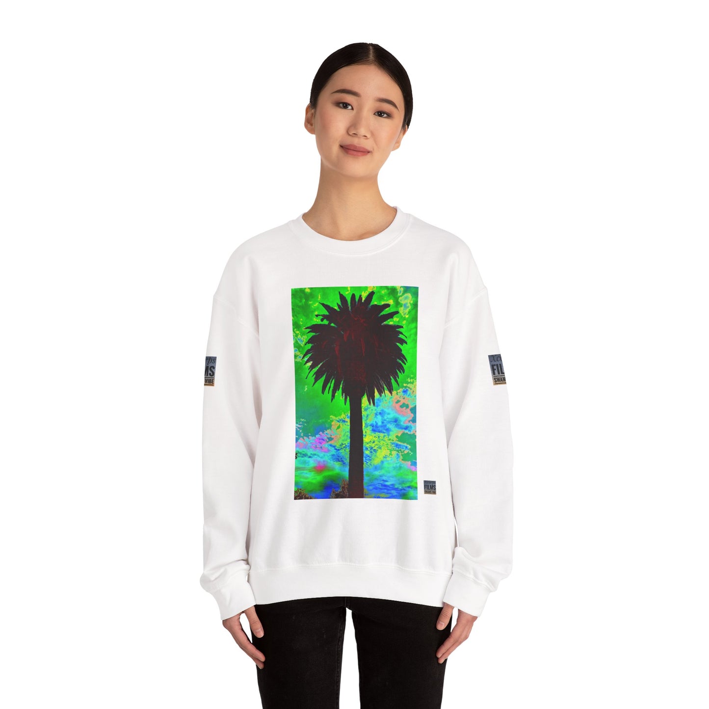Palm Tree Surf Crewneck Sweatshirt - California Surfing Sunset JSE Surf Photo Designs #12525