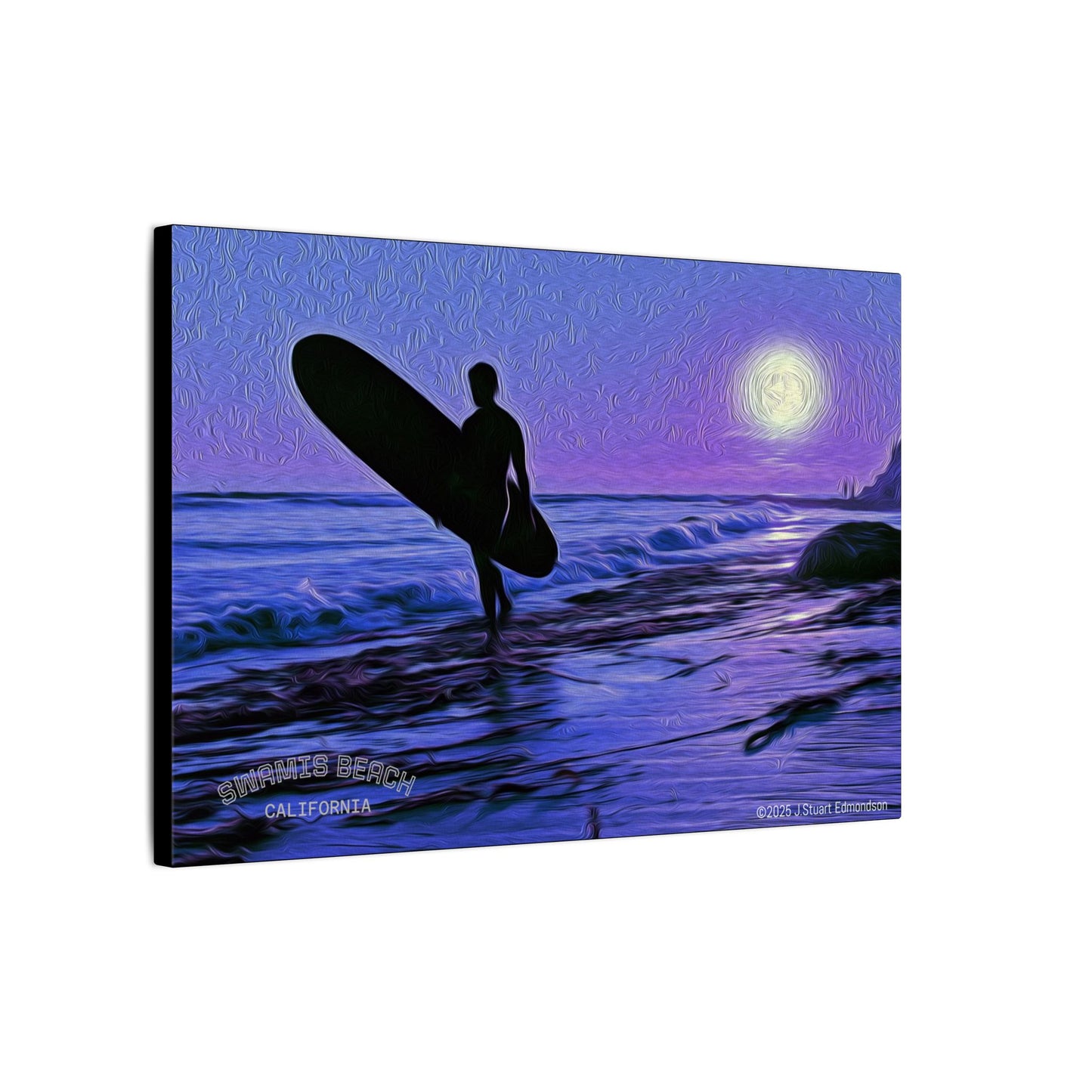 Swamis Vibe Encinitas California JSE Photograph #140 Purple Sunset Surfer Ocean Sunset Surfing Canvas, Beach Wall Art, Surf Decor, Coastal Home Decor, Beach House Wall Art, Perfect Gift for Surf Lovers