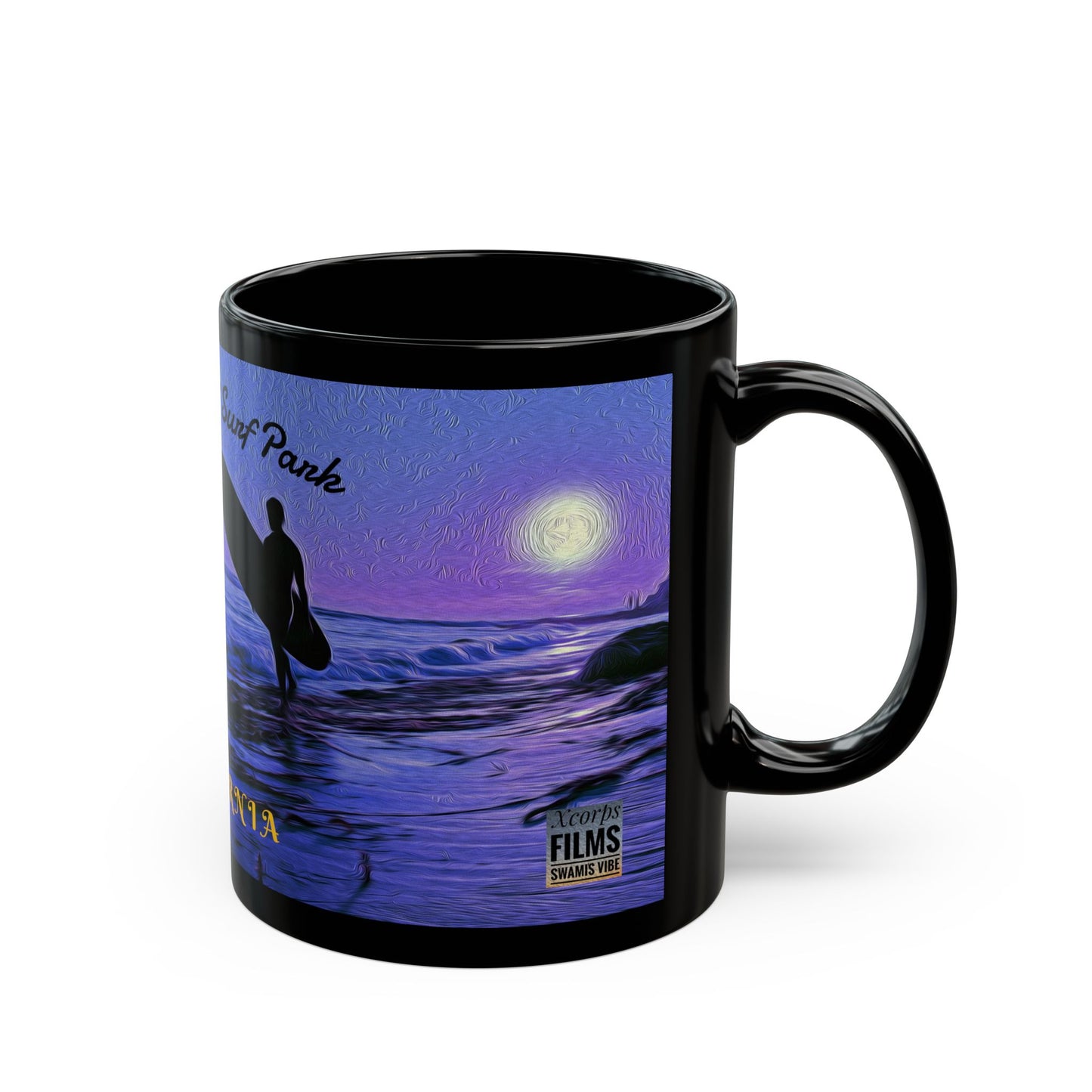 Swamis Vibe Encinitas California JSE Designs #7. Swamis Vibe Purple Surfer Ceramic Mug Surf's Up Black Mug, Swami's Reef Surf Park Coffee Cup, Ocean Lover Gift, Beach House Decor, California Surfing Mug, Adventure Drinkware