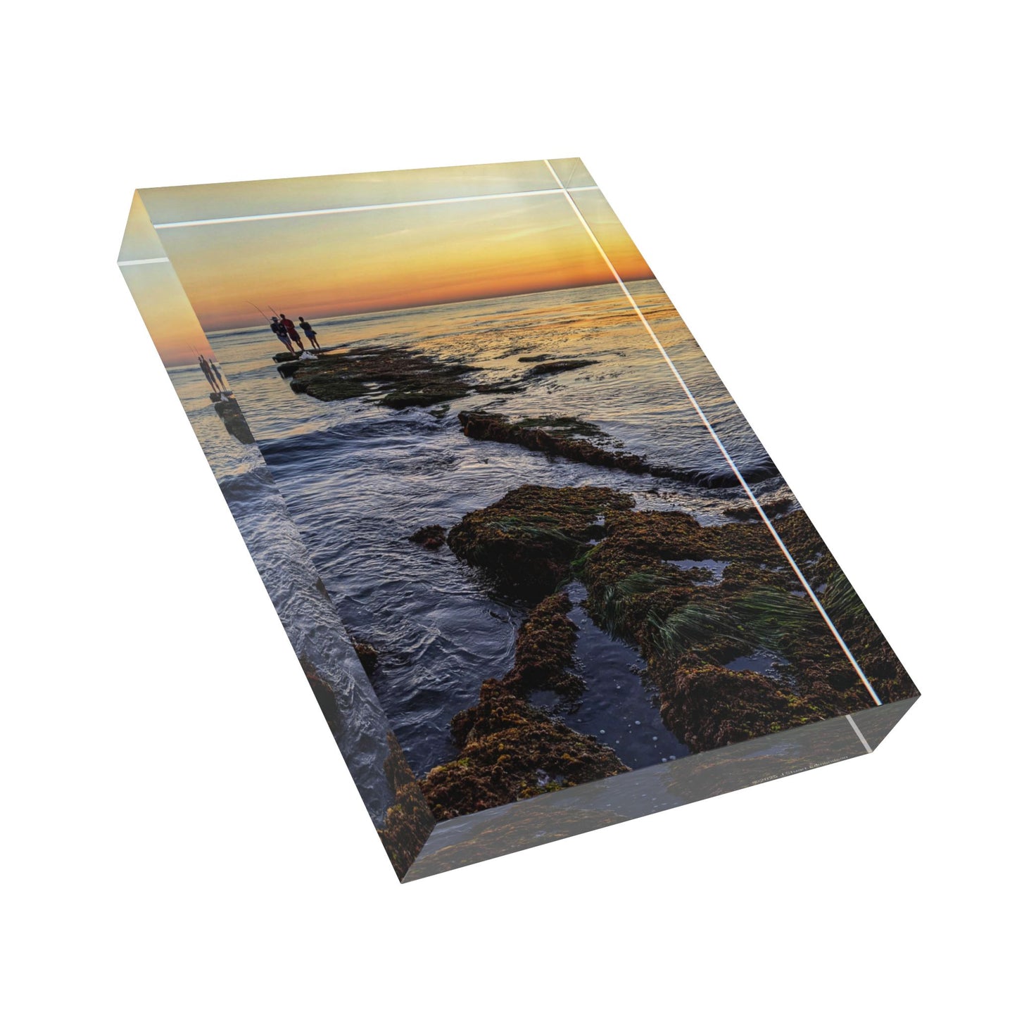 Swamis Vibe Surf and Sunsets 3D Photo Blocks Fishing Off Swamis Reef, Photo Block Art Display, Photo Block Decor, Sunset Landscape Block, Home Decor, Gift for Nature Lovers, Wall Art