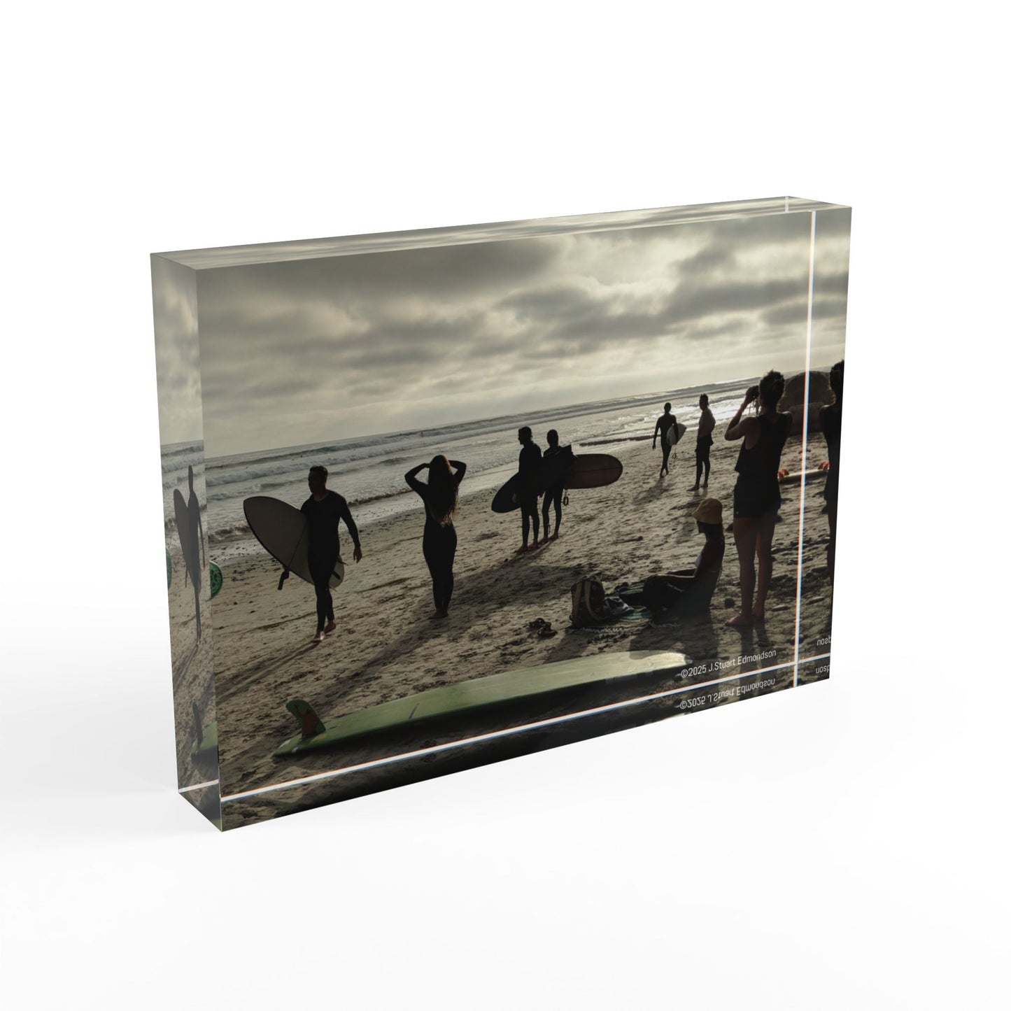 Swamis Vibe Surf and Sunsets Surfers on Swamis Beach Photo Block, Beach Decor, Home Accent, Personalized Gift, Ocean Theme, Family Memories Display