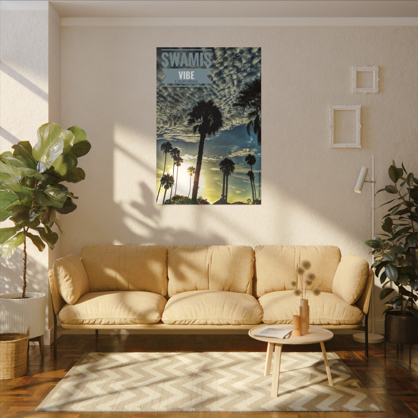 Swamis Vibe Encinitas California JSE Photograph #223 Sun Clouds Palms Sunset Palm Tree Canvas Art, Tropical Wall Decor for Home, Beach House Vibe, Gift for Nature Lovers, Summer Decoration