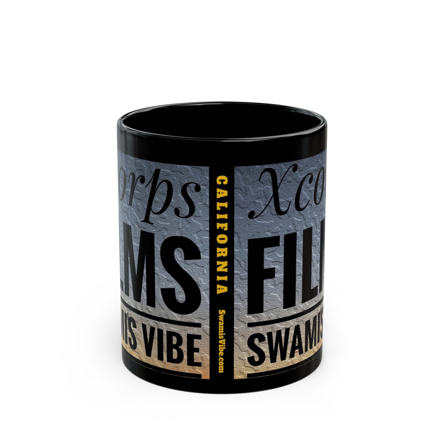 Swamis Vibe Encinitas California JSE Designs #1 Xcorps Films Swamis Vibe Ceramic Mug Swamis Vibe Black Coffee Mug - Stylish Ceramic Drinkware, Filmmaker Gift, Unique Home Decor, Ideal for Birthdays & Celebrations