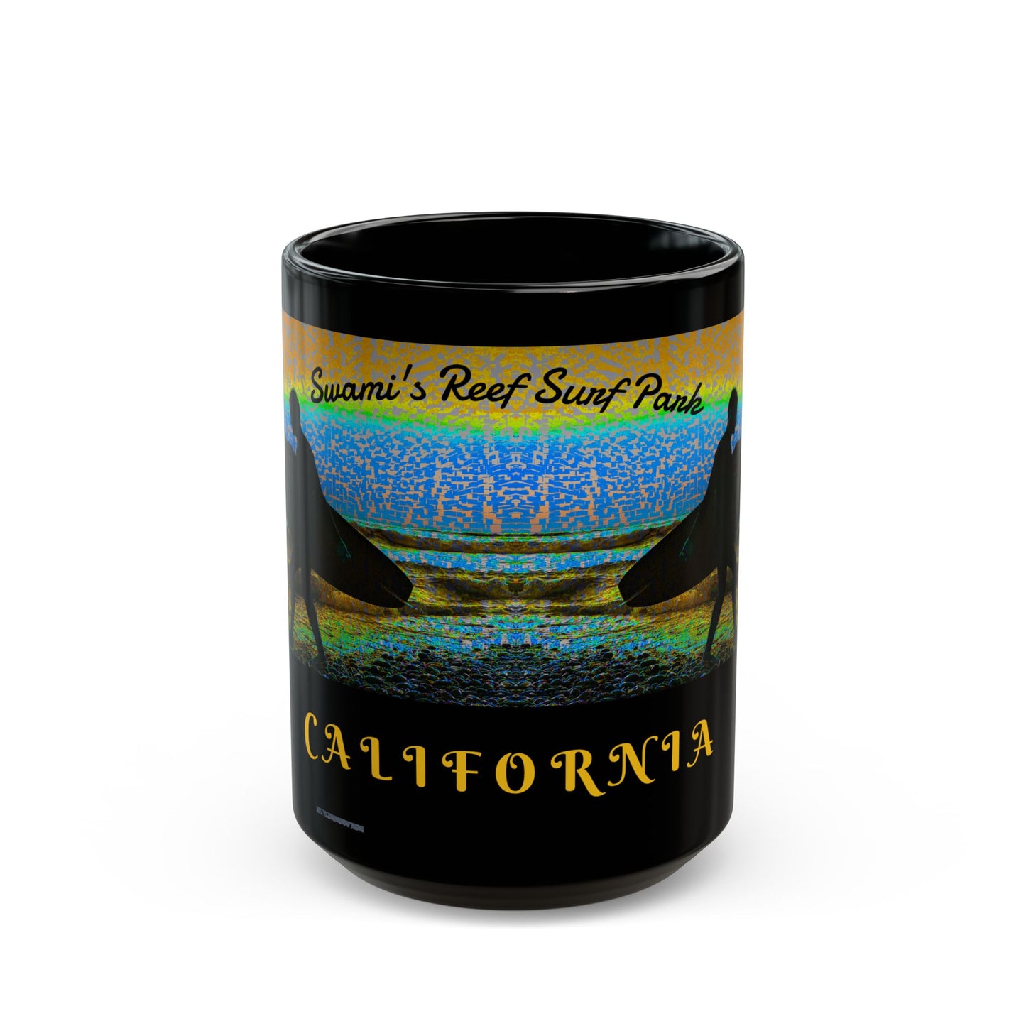Swamis Vibe Encinitas California JSE Sunset Surf Designs #6 Xcorps Films Swamis Vibe Ceramic Mug California Surfing Mug, Black Ceramic Coffee Cup, Beach Lover Gift, Surfboard Artwork, Swami's Reef Surf, Unique Coffee Mug