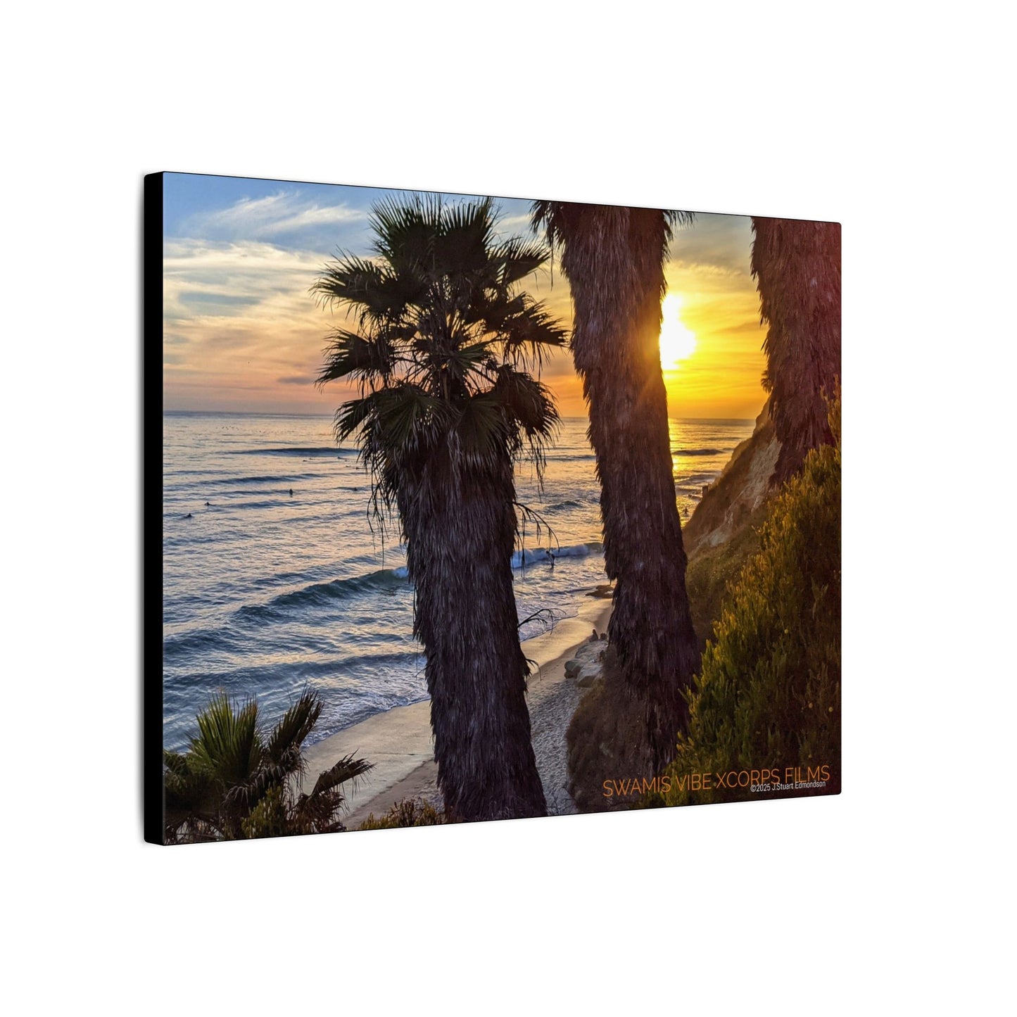 Swamis Vibe Encinitas California JSE Photograph #102 Swamis Sunset Palms and Waves Coastal Sunset Canvas Print, Wall Art, Beach Decor, Home Decor, Nature Wall Art, Tropical Print