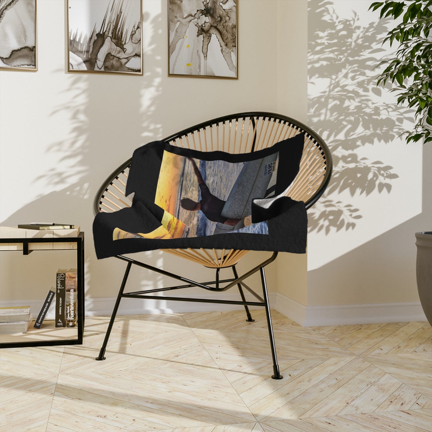 Swamis Vibe Encinitas California JSE Designs Surfer Sunset Blanket #1. Microfiber Blanket - Swamis Vibe Surfing Beach Design