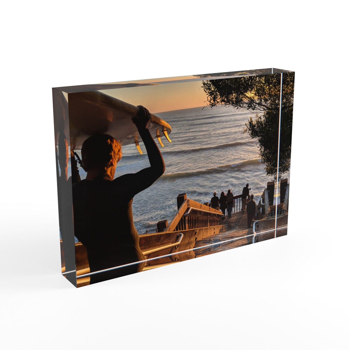 Swamis Vibe Surf and Sunsets Swamis Beach Stairs #308 Sunset Surf Photo Block - Beach Decor, Gift for Surfers, Memory Keepsake, Home or Office Accent, Coastal Wall Art