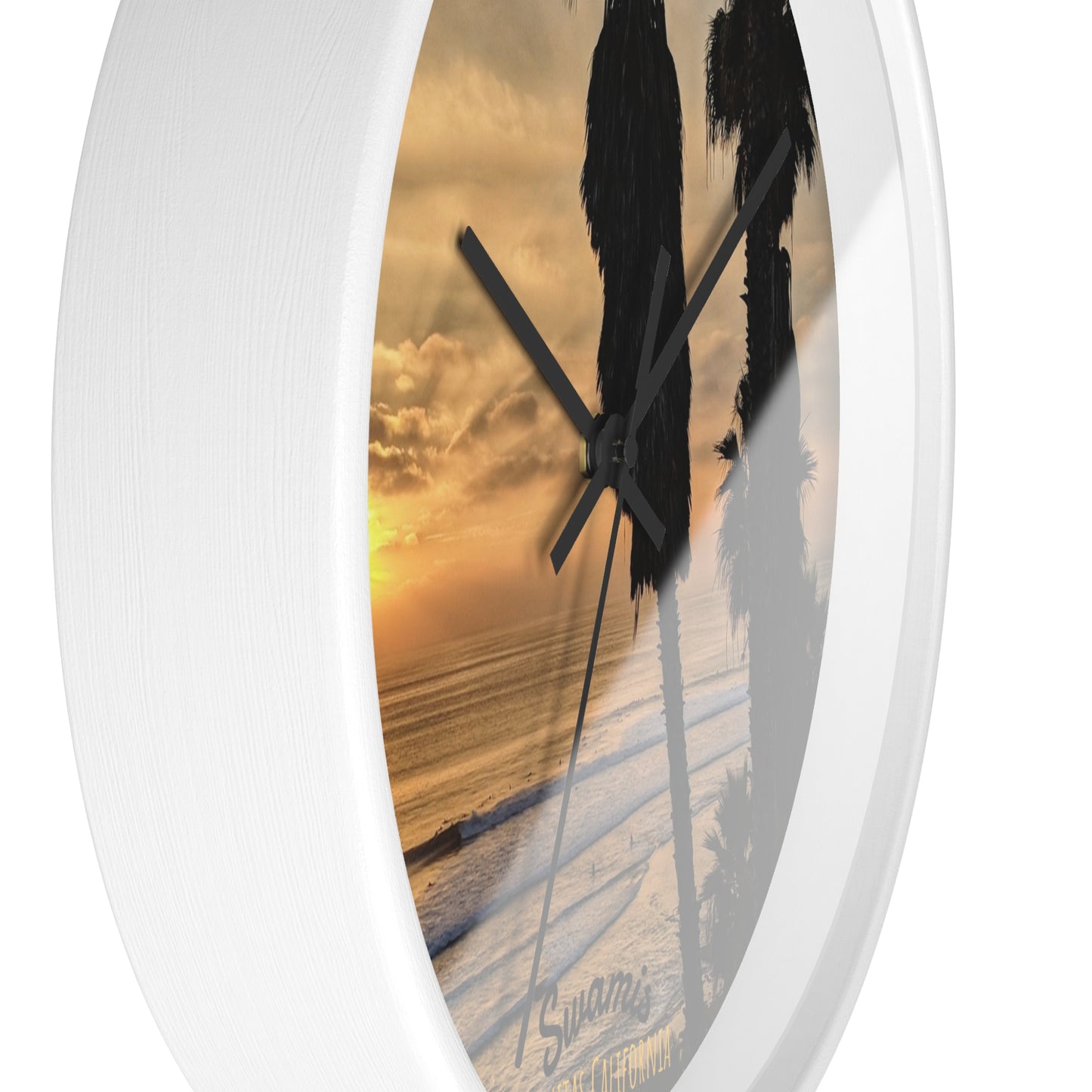 Swamis Vibe Encinitas California JSE Designs Swamis Surfing Sunset Wall Clock #2. Palm Trees Wall Clock, Coastal Decor, Home Wall Art, Beach Vibes, Unique Gift for Beach Lovers