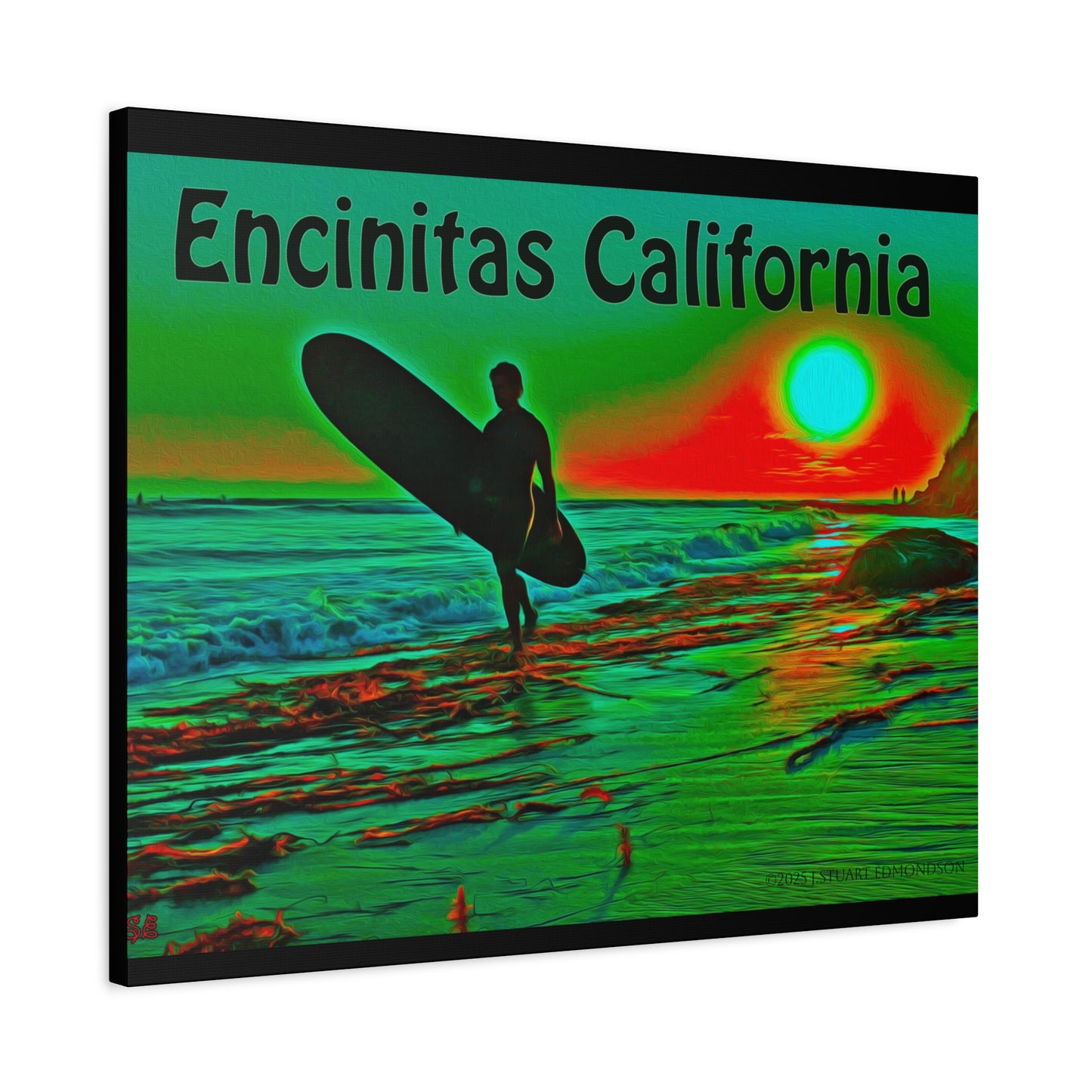 Encinitas California Surf Canvas Art | Coastal Wall Decor, Beach House Gift, Seaside Home Decor, California Art, Surfer Print