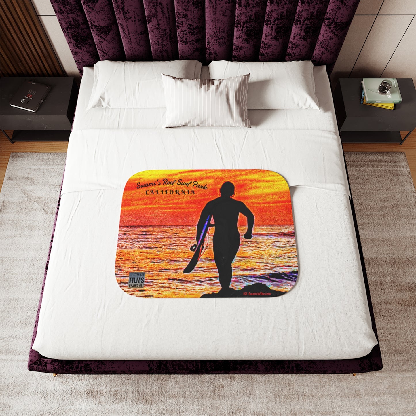 Swamis Vibe Film Encinitas California JSE Designs  Fire Sunset Sherpa Surfer Blanket #5.