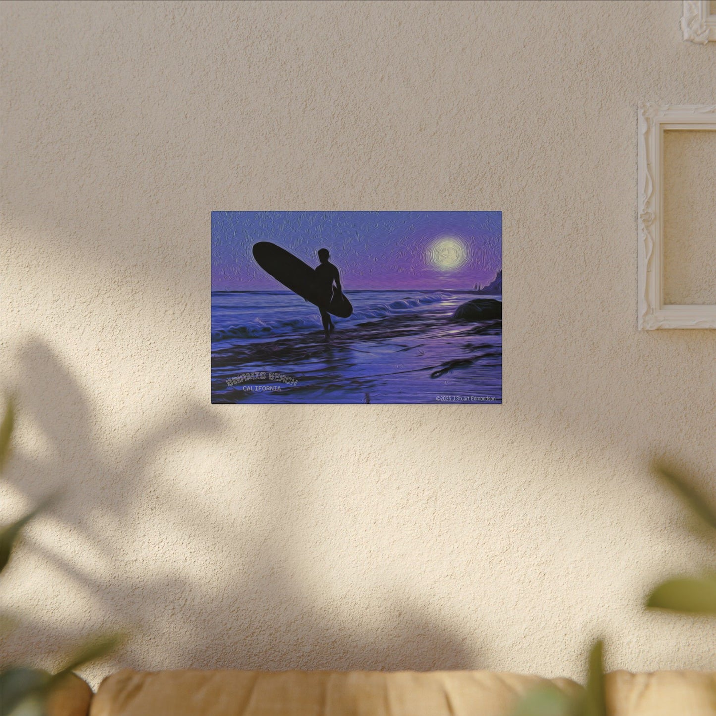 Swamis Vibe Encinitas California JSE Photograph #140 Purple Sunset Surfer Ocean Sunset Surfing Canvas, Beach Wall Art, Surf Decor, Coastal Home Decor, Beach House Wall Art, Perfect Gift for Surf Lovers