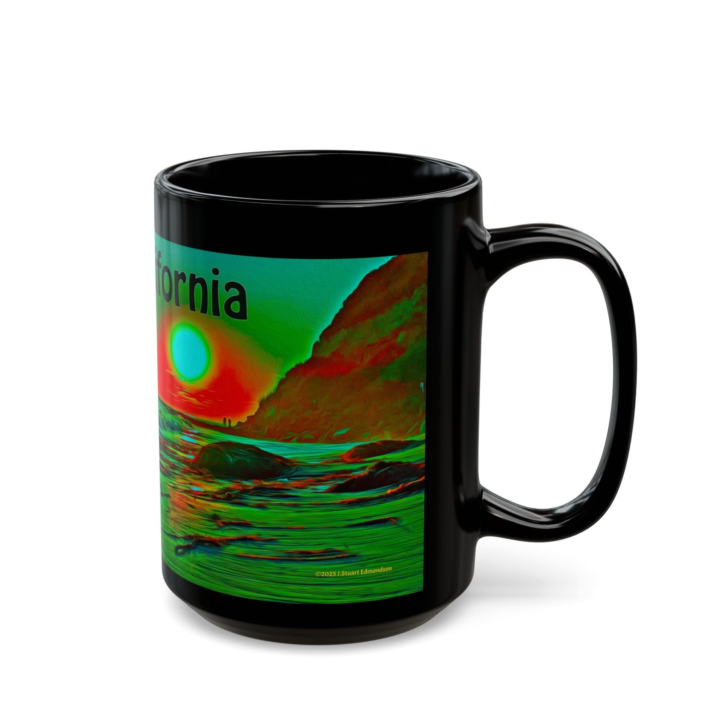 Swamis Vibe Encinitas California JSE Xcorps Films Designs #8. Swamis Surfer's Paradise Black Mug - Perfect for Coffee Lovers, Beach Vibes, Gifts for Him/Her, Summer, Surfing Enthusiasts, California