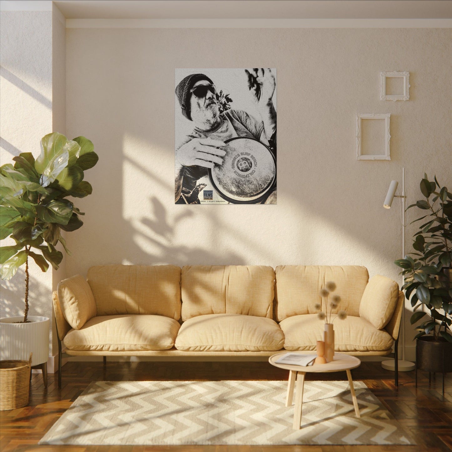 Swamis Vibe Encinitas California JSE Designs #124. Drum Beat Canvas Boxed Photo Prints- San Diego, California Surfing Beach Design, Drummer, Musician