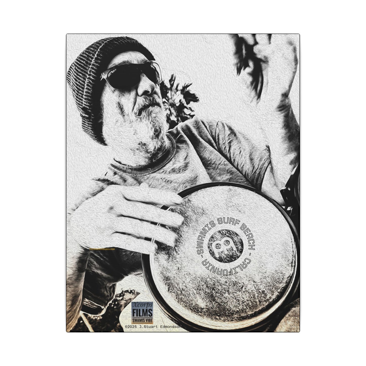 Swamis Vibe Encinitas California JSE Designs #124. Drum Beat Canvas Boxed Photo Prints- San Diego, California Surfing Beach Design, Drummer, Musician