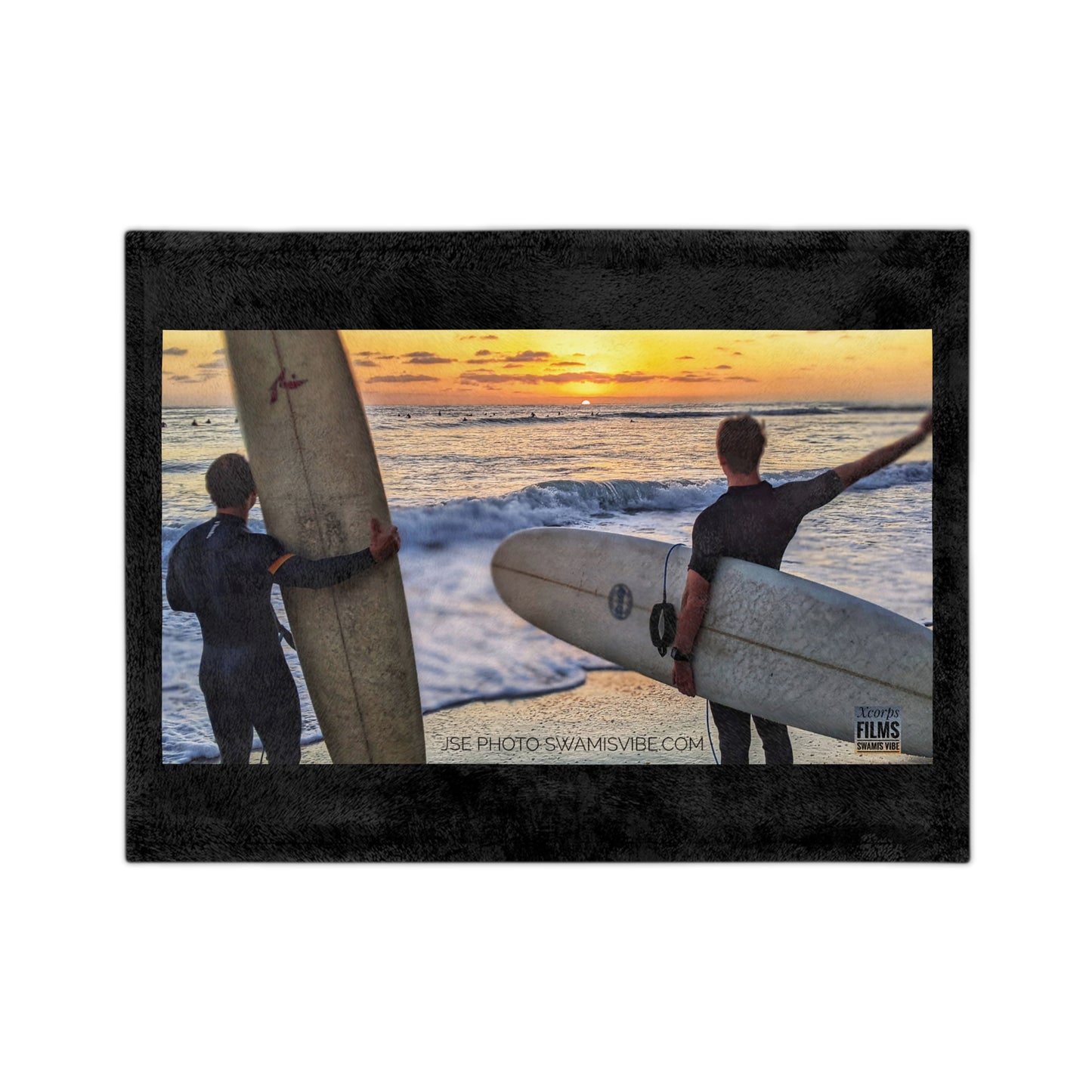 Swamis Vibe Encinitas California JSE Designs Surfer Sunset Blanket #1. Microfiber Blanket - Swamis Vibe Surfing Beach Design