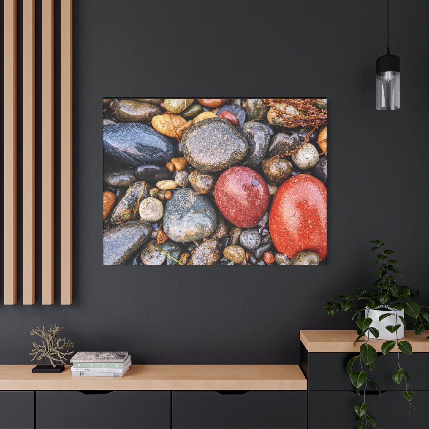 Swamis Vibe Encinitas California JSE Photograph - Beach Rocks Mix #426 Natural Stone Art Canvas, Home Decor, Wall Art, Gift for Nature Lovers, Rustic Aesthetic, Gallery Wrap Print