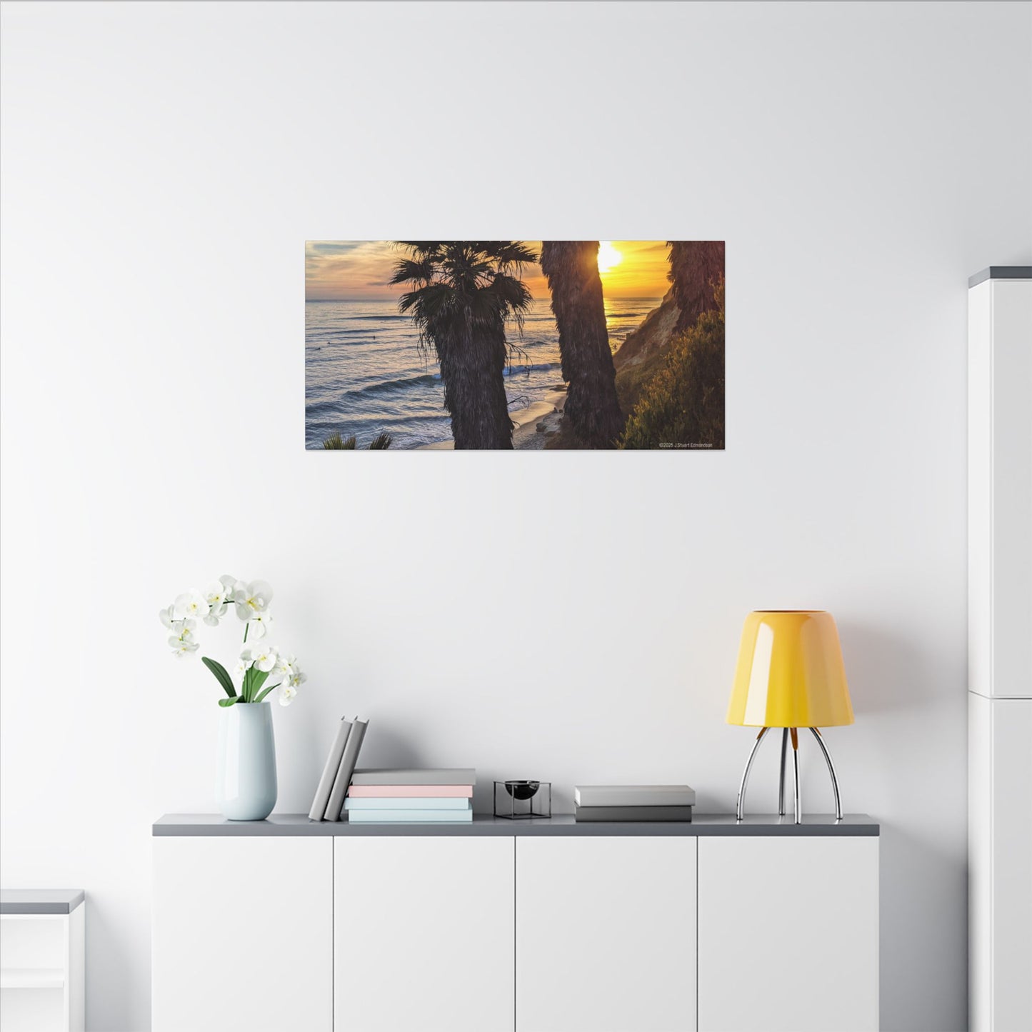 Swamis Vibe Encinitas California JSE Photograph #102 Swamis Sunset Palms and Waves Coastal Sunset Canvas Print, Wall Art, Beach Decor, Home Decor, Nature Wall Art, Tropical Print