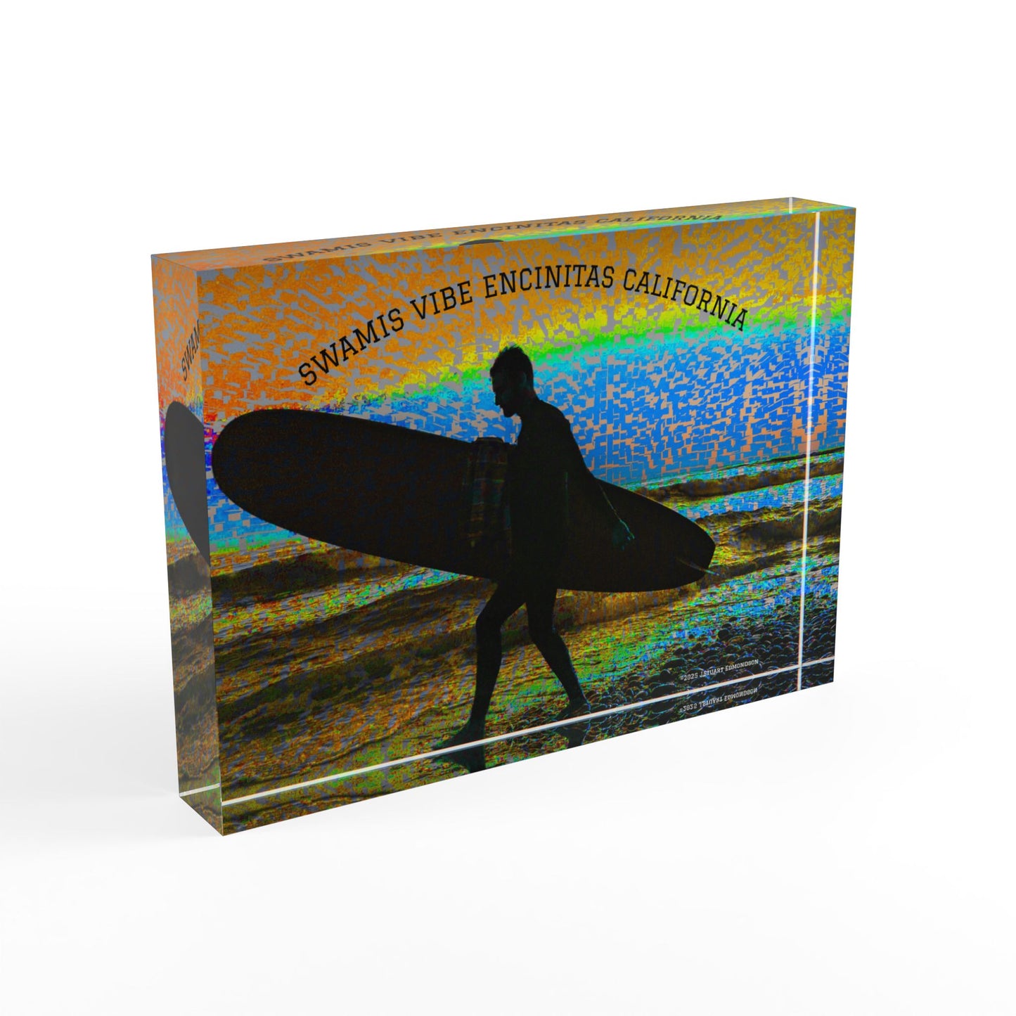 Swamis Vibe Surf and Sunsets Swamis Surfer Abstraction #3. Surf Vibe Photo Block – Coastal Decor, Beach House Gift, Home Accessory, Memory Display, Coastal Wall Art