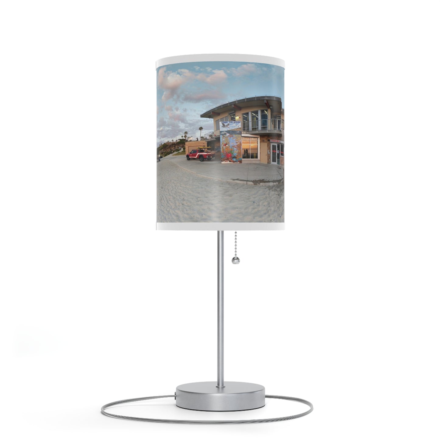 Swamis Vibe MoonLight Beach Table Desk Lamp #402 Featuring Panorama Moonlight Beach Lifeguard Station Sunset