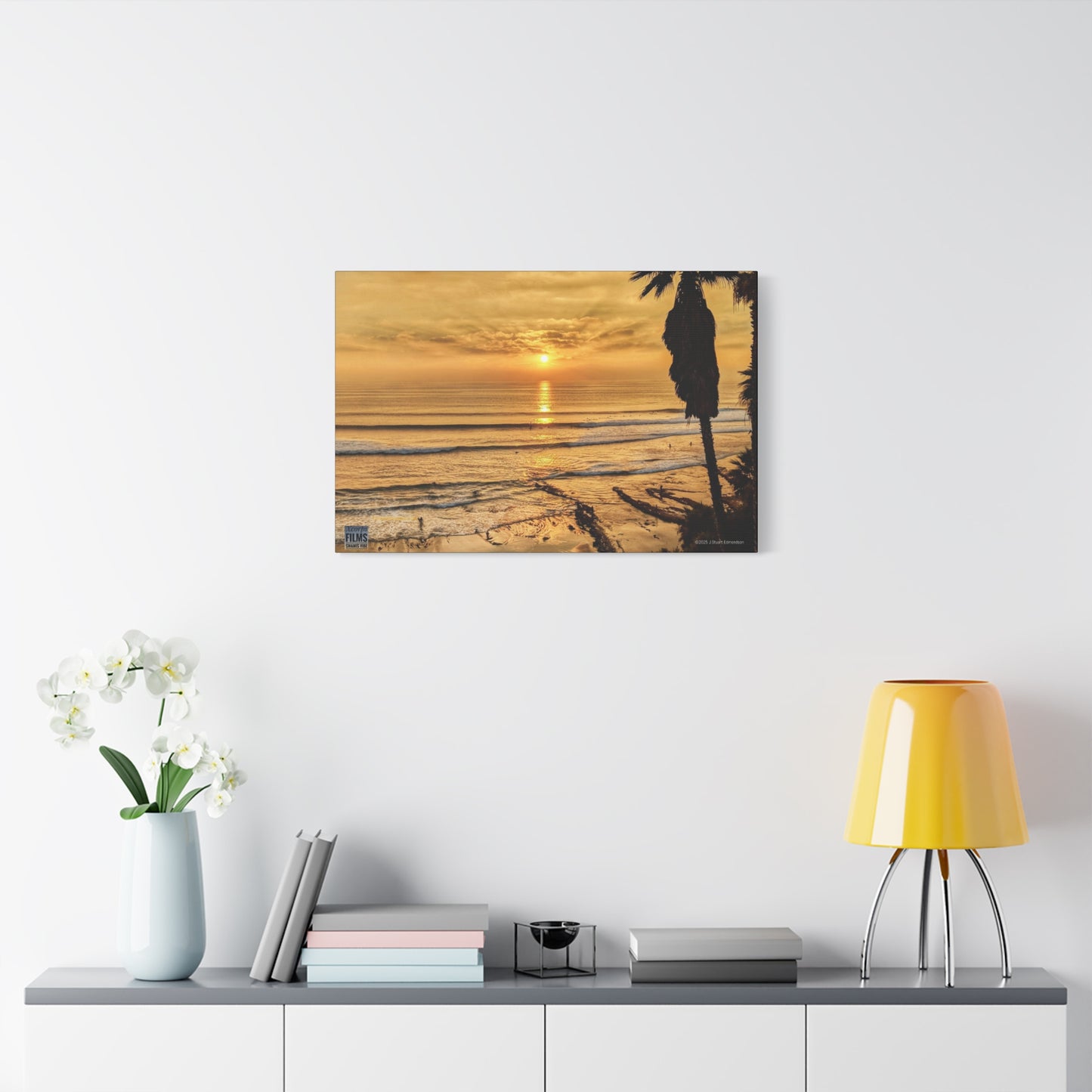 Swamis Vibe Encinitas California JSE Photograph #339 Swamis Sunset Gold Stretched Canvas Art, Sunset Beach Decor, Coastal Wall Art, Ocean Landscape Print, Tropical Home Decoration, Beach Lover Gift