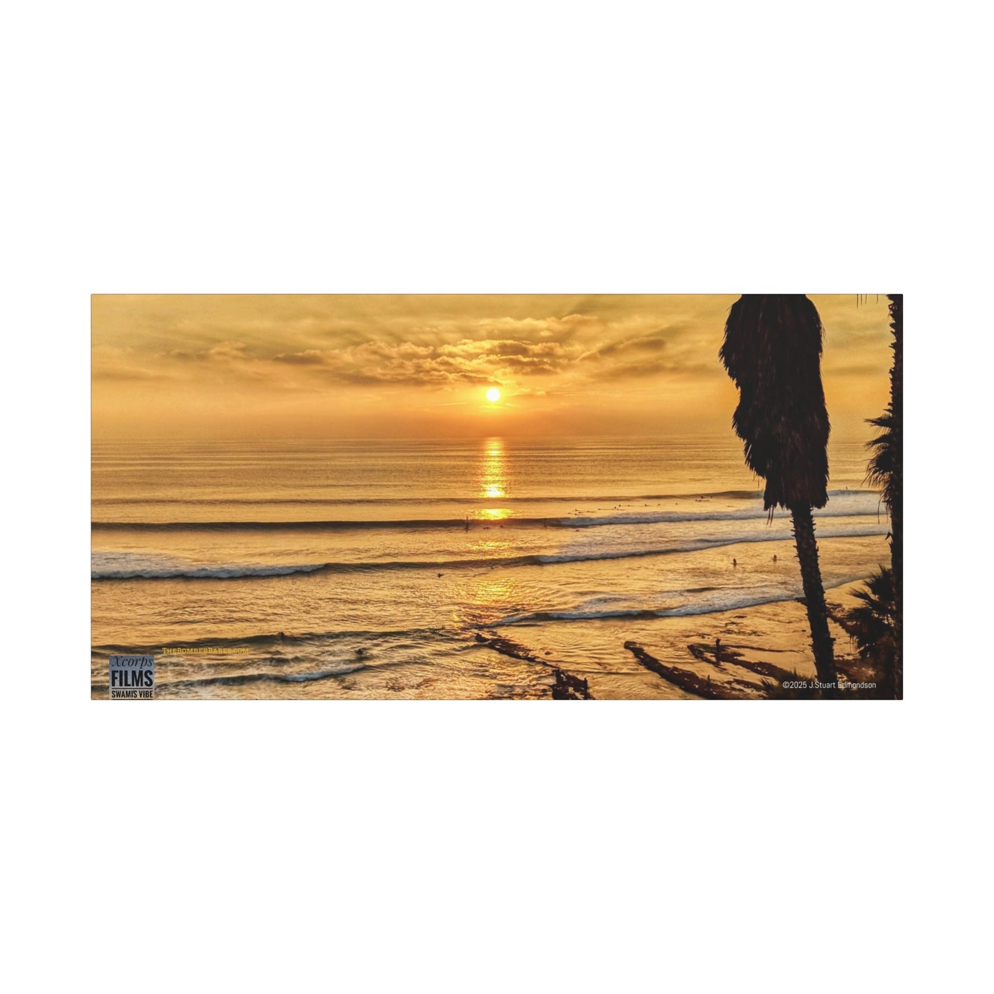 Swamis Vibe Encinitas California JSE Photograph #339 Swamis Sunset Gold Stretched Canvas Art, Sunset Beach Decor, Coastal Wall Art, Ocean Landscape Print, Tropical Home Decoration, Beach Lover Gift