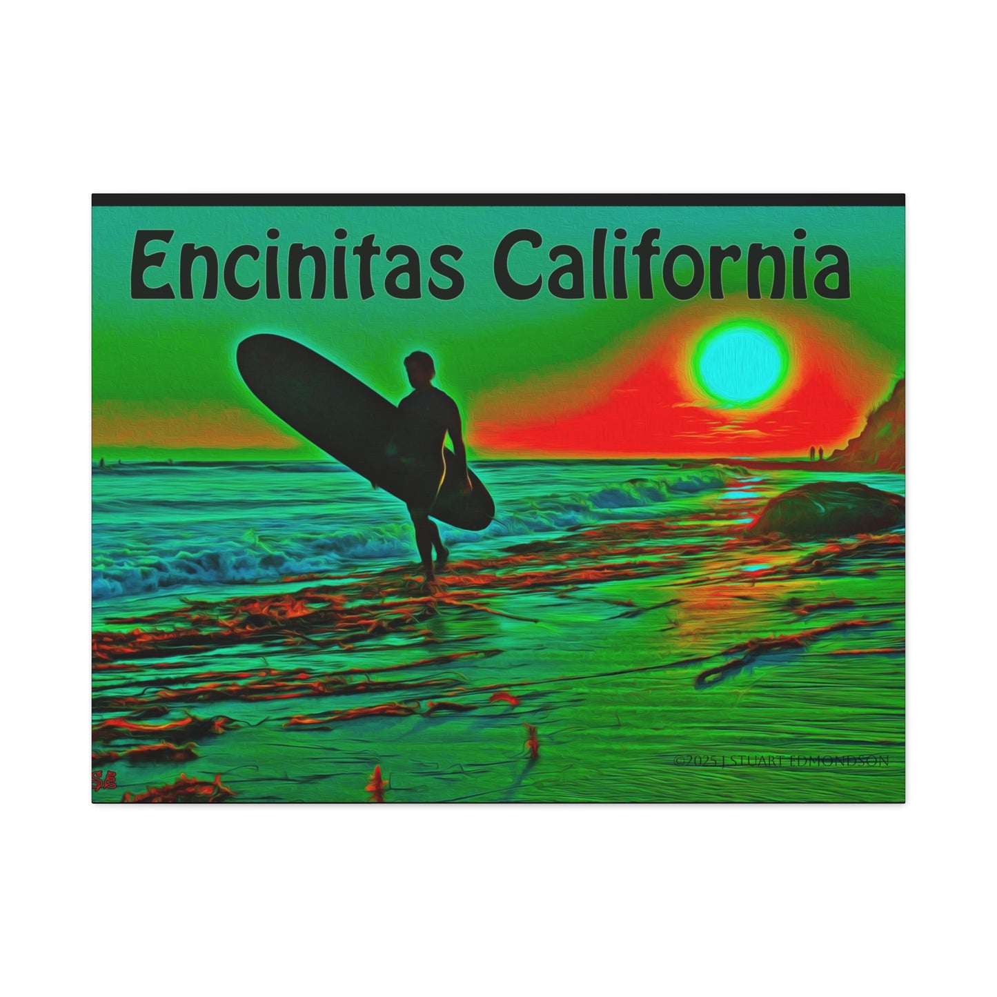 Encinitas California Surf Canvas Art | Coastal Wall Decor, Beach House Gift, Seaside Home Decor, California Art, Surfer Print