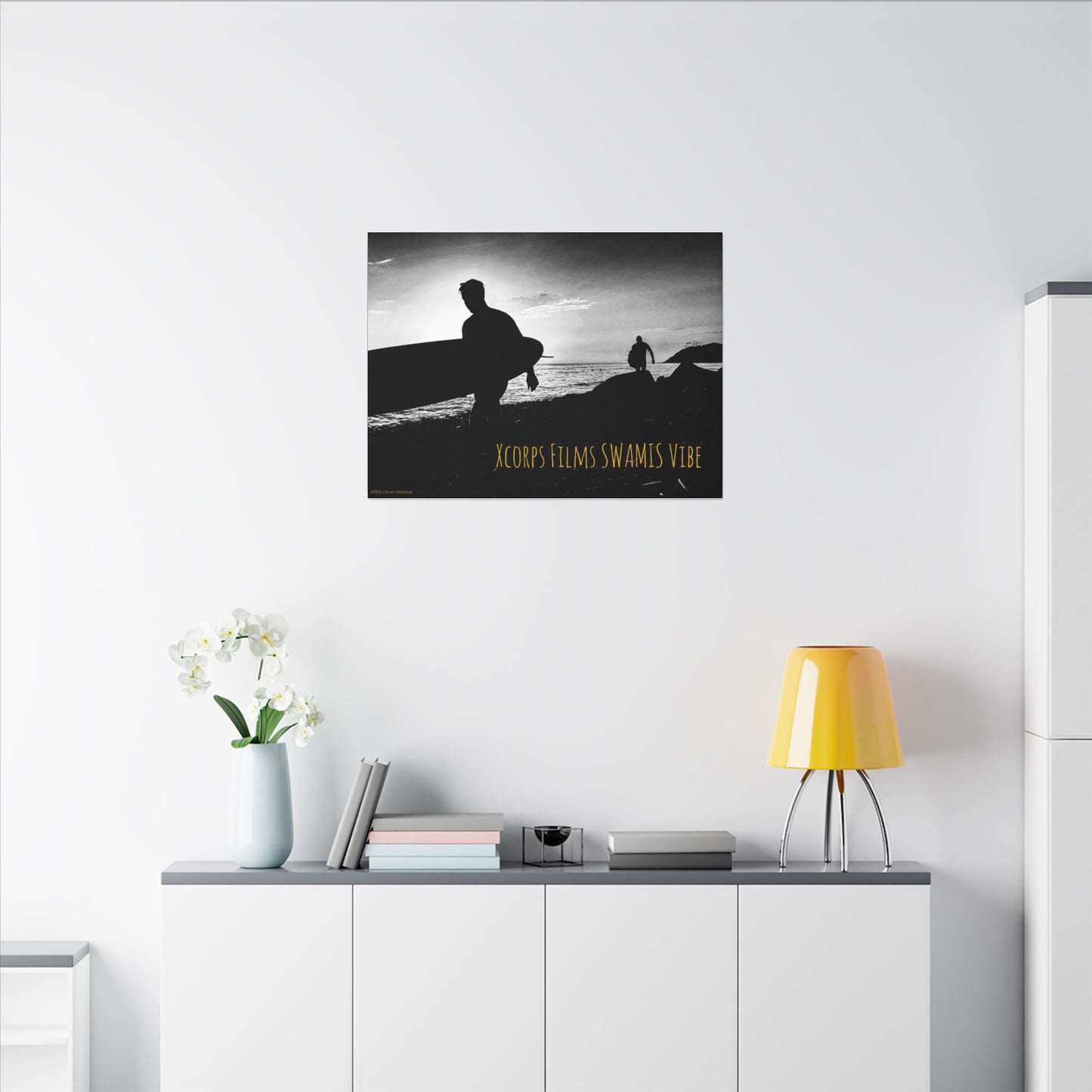 Swamis Vibe Encinitas California JSE Photograph #1029 Swamis Surfers Silhouettes Surfing Art Print, Black-and-White Canvas Wall Decor, Beach Vibe, Surf Culture Home Decoration, Gift for Surfers, Beach Lovers