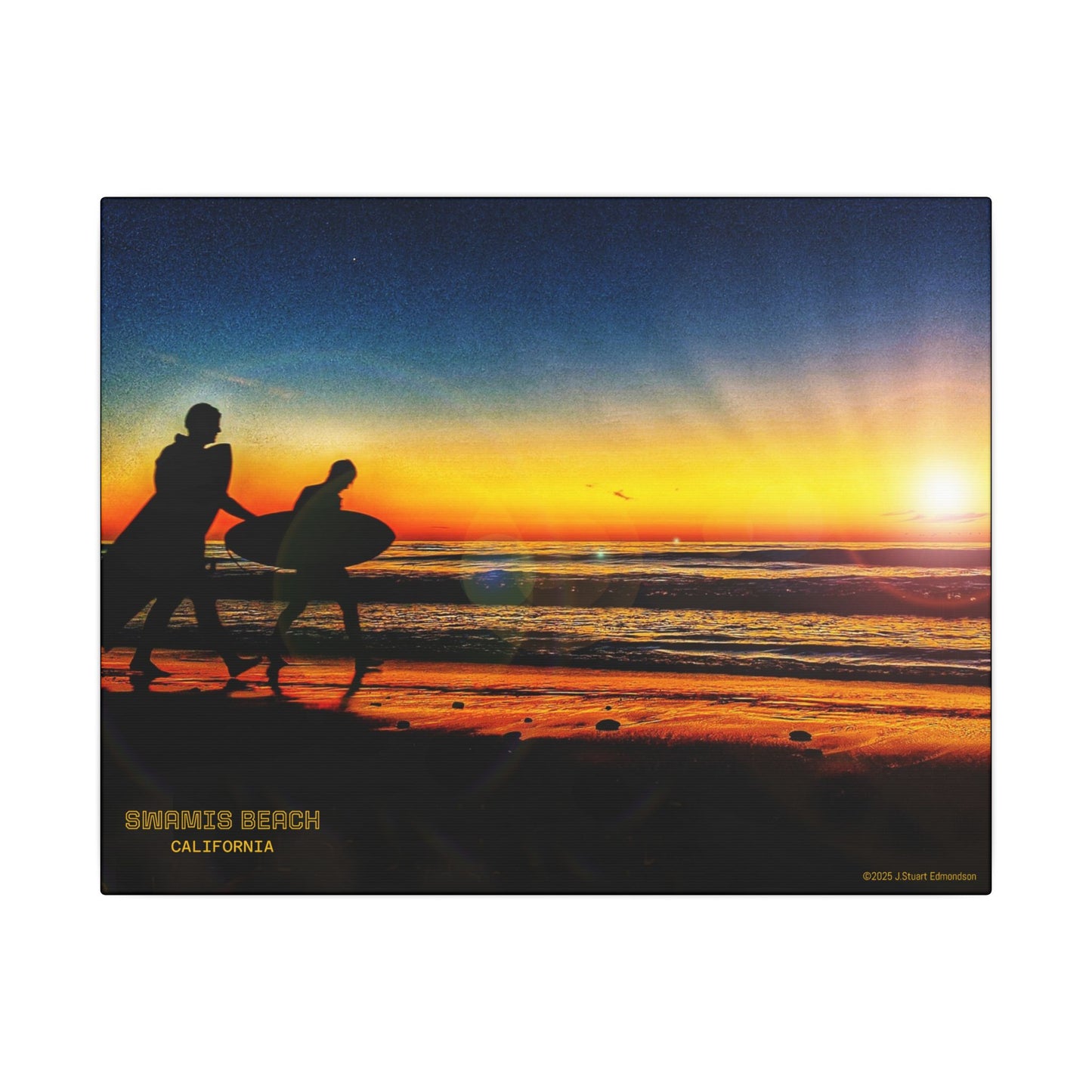 Swamis Vibe Encinitas California JSE Photograph #115 Spirited Swamis Surfers Sunset Sunset Surfing Matte Canvas Print, Surfer Wall Art, Beach Home Decor, Gift for Surf Lovers, Coastal Living, Ocean Art