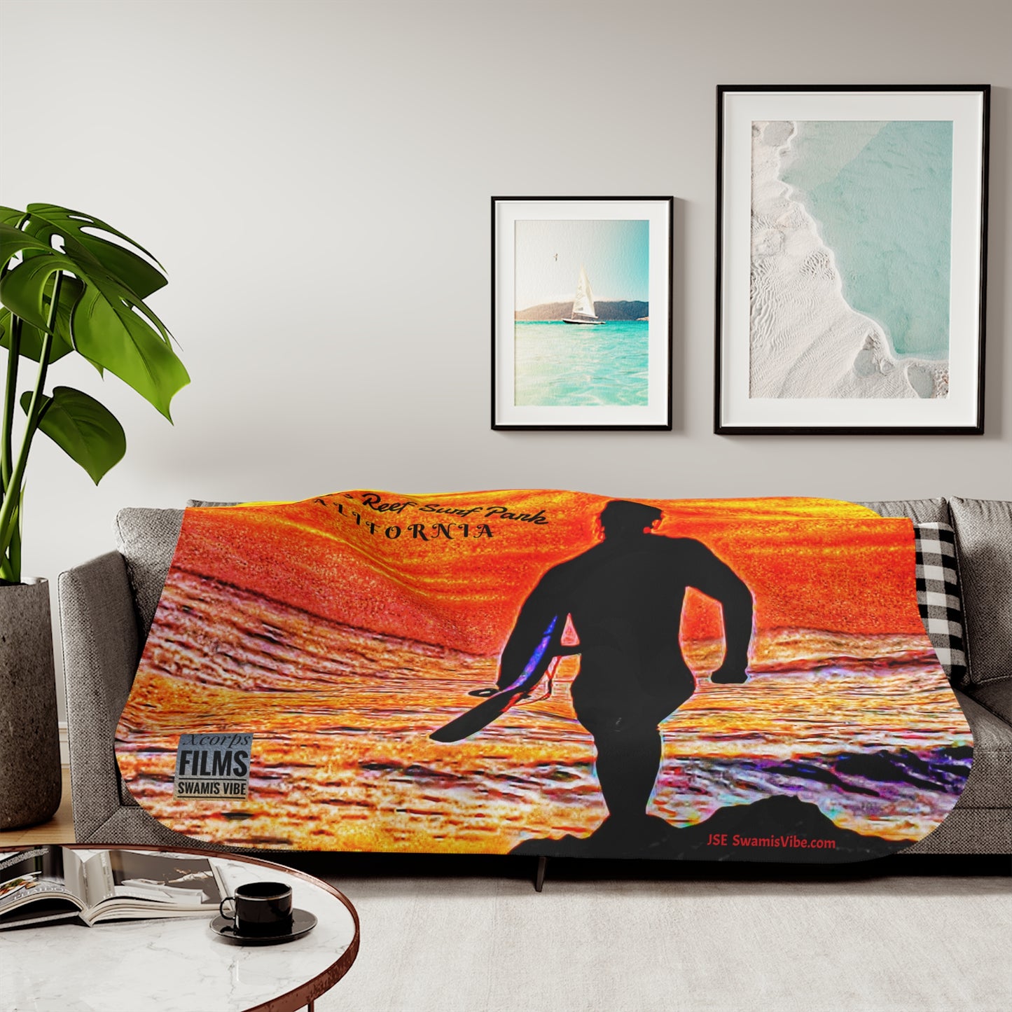 Swamis Vibe Film Encinitas California JSE Designs  Fire Sunset Sherpa Surfer Blanket #5.