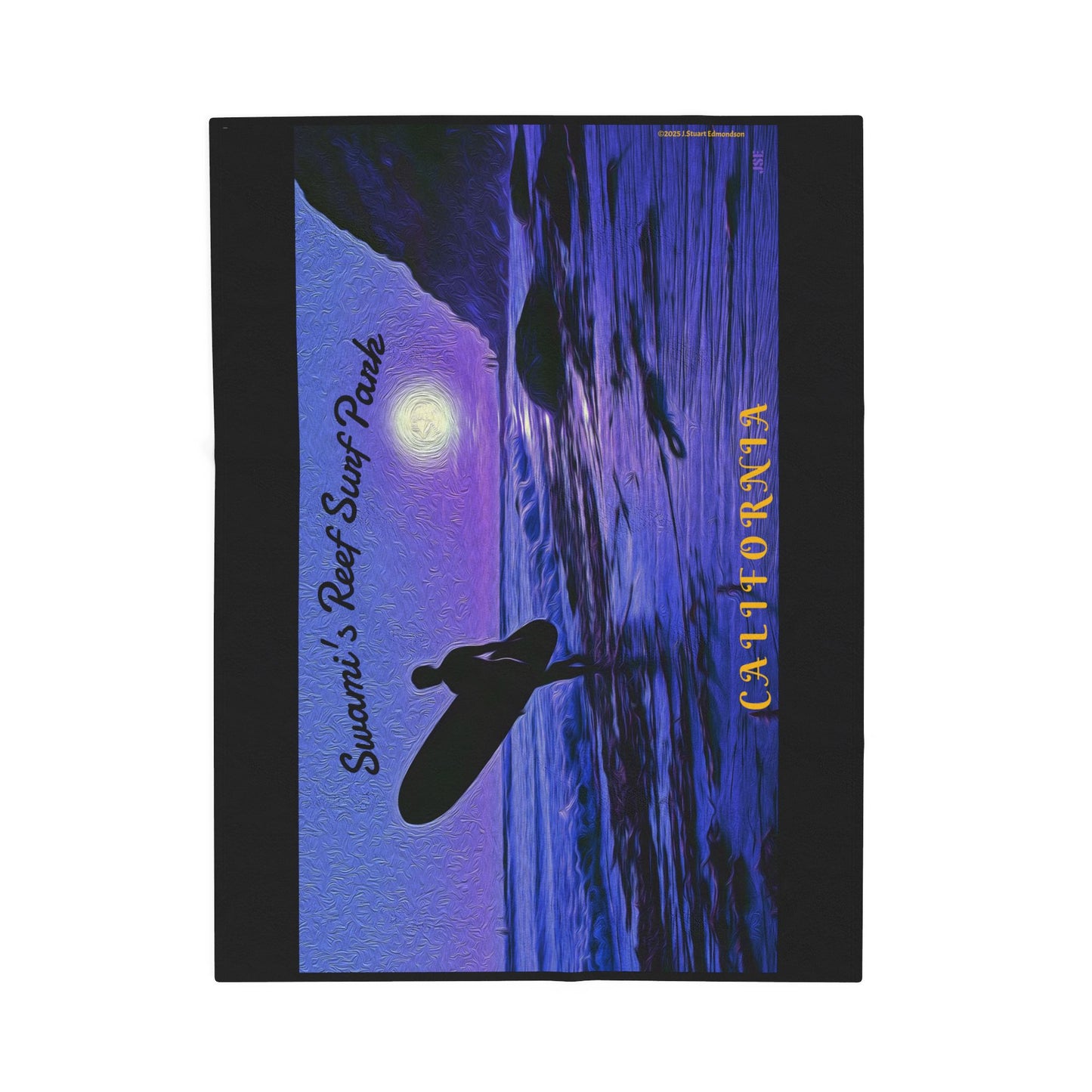 Swamis Vibe Encinitas California JSE Designs  Purple Moon Surfer Blanket #4 Surf Waves Velveteen Plush Blanket, Cozy Throw Blanket, Beach Decor, Gift for Surfers, Home Essentials, Outdoor Blanket