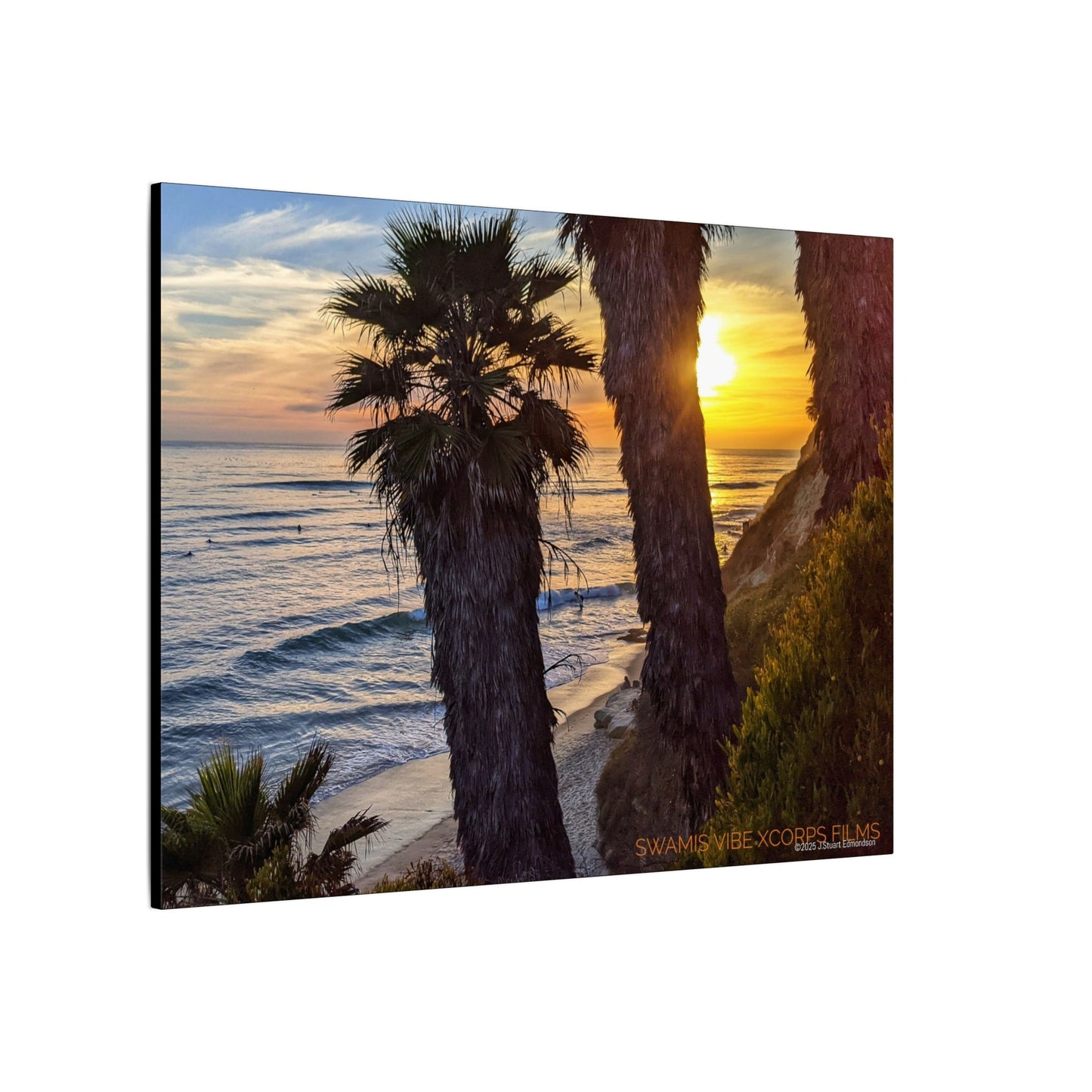 Swamis Vibe Encinitas California JSE Photograph #102 Swamis Sunset Palms and Waves Coastal Sunset Canvas Print, Wall Art, Beach Decor, Home Decor, Nature Wall Art, Tropical Print